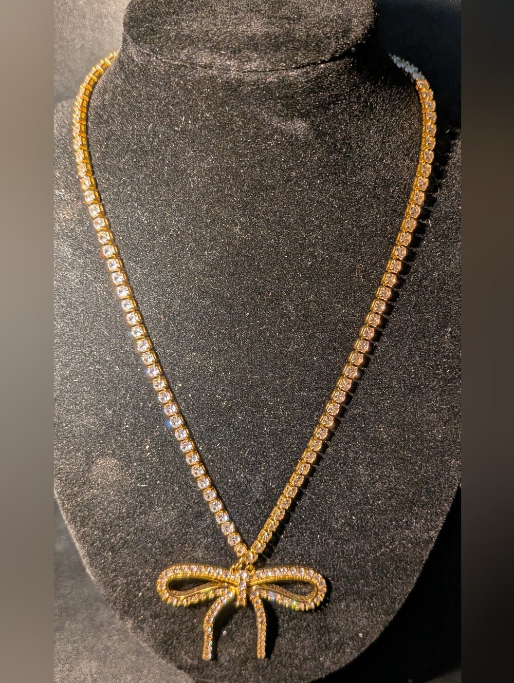 Gold Bow Pendant "Tennis Style" Necklace